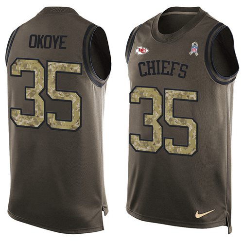 Nike Chiefs #35 Christian Okoye Green Men's Stitched NFL Limited Salute To Service Tank Top Jersey - Click Image to Close